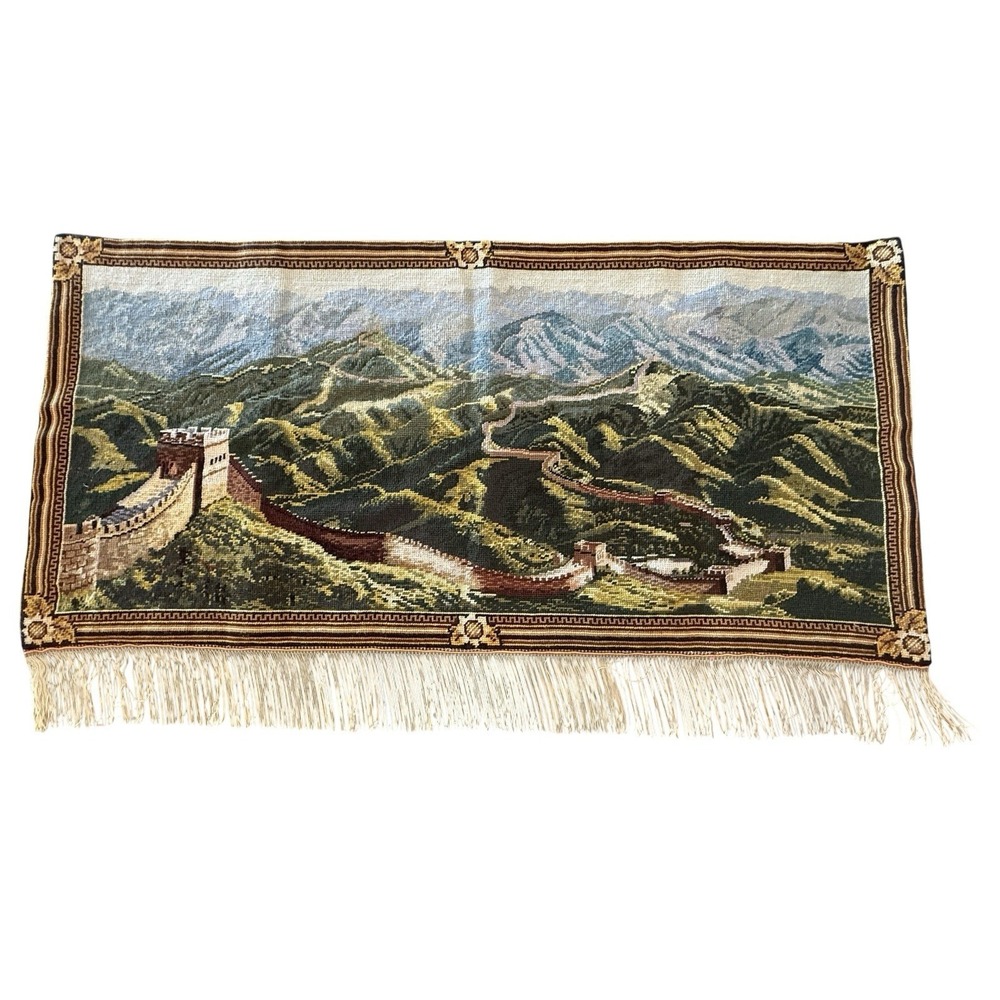 Vintage Great‎ Wall Of China Tapestry Wall Hanging 38" X 20" With Fringe Asian